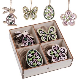 Valery Madelyn set of 24, decorative hanging butterflies, rabbit eggs, flowers, spring wooden hangings, wooden hangings, window decoration for Easter, spring, summer.