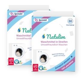 Natulim - Waschmittel Blätter (100 Waschgänge) - Made in EU, biologisch abbaubar, nachhaltig, Plastikfrei, Vegan und Cruelty Free - Saubere und weiche Wäsche - 2er Pack mit 50 Stück - (Lavendelduft)