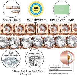 TOPGRILLZ Tennis Necklace Chain for Men 1 Row 3-6mm 14K Gold Plated Iced Out Cubic Zironia Diamond Choker Necklace for Women Customized Link Clasp (5mm-14K Rose Gold, 18)