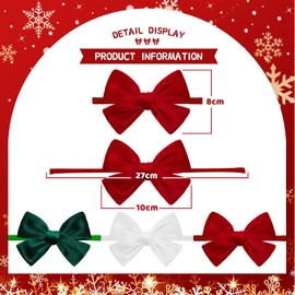 TELAIN Pack of 3 Baby Hair Bands, Handmade Velvet Hair Bows, Elastic Nylon Hair Accessories for Newborn Girls, Red Green