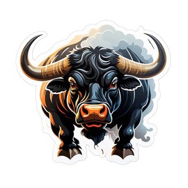 Fierce Bull Vinyl Die-Cut Decal Sticker, Black and Orange Artistic Design,SUV, Van, Window, Bumper, Wall, Laptop, Tablet, Cup,Tumbler Or Any Smooth Surface