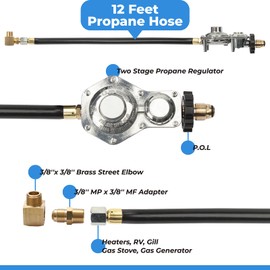 F273684 12 FT Propane Tank Hose with Two Stage Regulator Compatible with Mr Heater Big buddy heaters, RV, Grill, Gas Stove, Range, with POL Interface, Replacement for MR Heater Propane Heater hose Kit