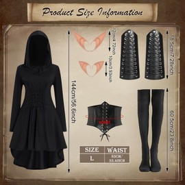 VEQENIFY Medieval Dress Women's Medieval Clothing Women (6 Pieces, L) Elf Costume Women's Gothic Clothing Women's Costume Medieval Women's Dress Medieval Renaissance Costume Women