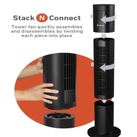 HOLMES STACK-N-CONNECT 45" Digital Tower Fan, ClearRead Display, Bonus Storage Bag, 90° Oscillation, 4 Speeds, 4 Modes, 8-Hour Timer, Home, Ideal for Bedroom or Office, Remote Control, Matte Black