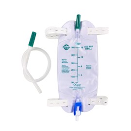 10 Pack Easy-Tap Catheter Leg Bag - 500ml with 18” Tubing, Anti-Reflux Valve, Adjustable Cloth Straps & Flip Drain - Sterile Latex-Free Urinary Drainage Bags