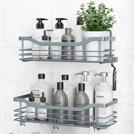 Orimade Shower Shelf No Drilling SUS304 Stainless Steel Shower Shelf with 5 Hooks Shower Baskets for Bathroom Kitchen Toilet Pack of 2 Grey