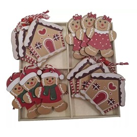 12x 6cm Gingerbread House/Man Christmas Tree Decoration Wooden Festive Ornament Baubles Xmas