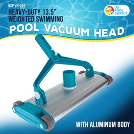 U.S. Pool Supply Heavy-Duty 13.5" Weighted Swimming Pool Vacuum Head with Aluminum Body - 1-1/2" Swivel Hose Connection, EZ Clip Handle - In-Ground Gunite Concrete Pools, Clean Floor, Walls, Slopes