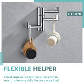 APLusee Swivel Towel Hook Polished Chrome, 304 Stainless Steel Triple Robe Hook with Multi Three Rotating Arms, Foldable Clothes Hanger, Wall Mounted