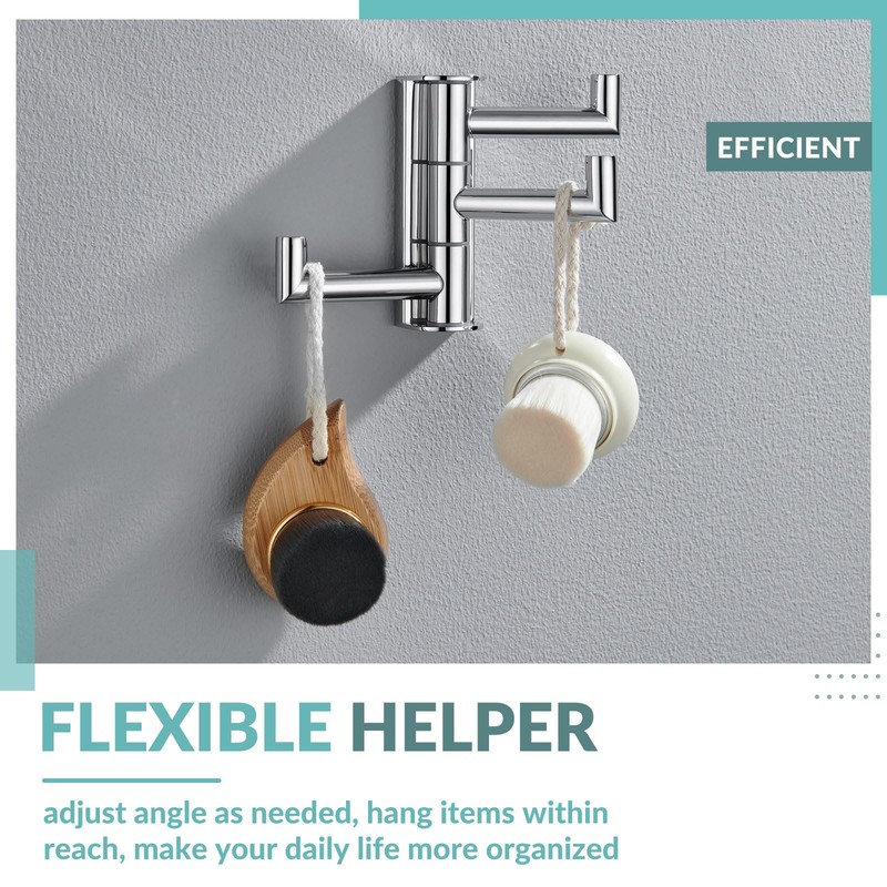APLusee Swivel Towel Hook Polished Chrome, 304 Stainless Steel Triple