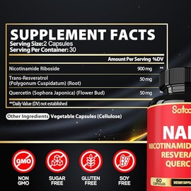 Satoomi Suplemento NAD con nicotinamida ribósido NR, resveratrol, quercetina - 60 unidades - 30 días
