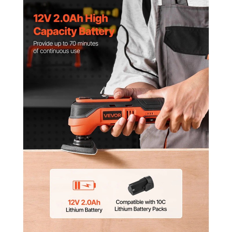 12V Cordless Oscillating Tool Multitool 6000-17500 OPM Variable Speed Saw