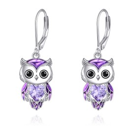 Owl Earrings for Women Sterling Silver Owl Jewelry Birthstone Owl Dangle Earrings Christmas Gifts (06-June)