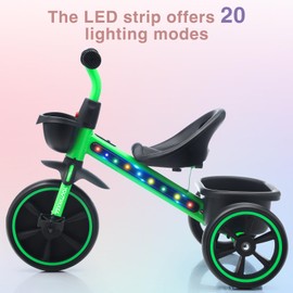 Youthkkee Toddler Tricycle with Light for 2-5 Year Olds - Fun & Safe Kids Trike with Gift, Ideal for 18 Months to 5 Year Old Girls & Boys