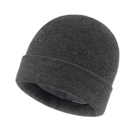 Zylioo S-XXL Satin Lined Winter Hat Knitted Hat Satin Lined Beanie Hat Winter Warm Skull Watch Cap, Satin Lining Grey