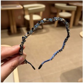 Firuilo Thin Rhinestones Headband Blue Crystal Hairbands Glitter Sparkle Diamond Head Bands for Women