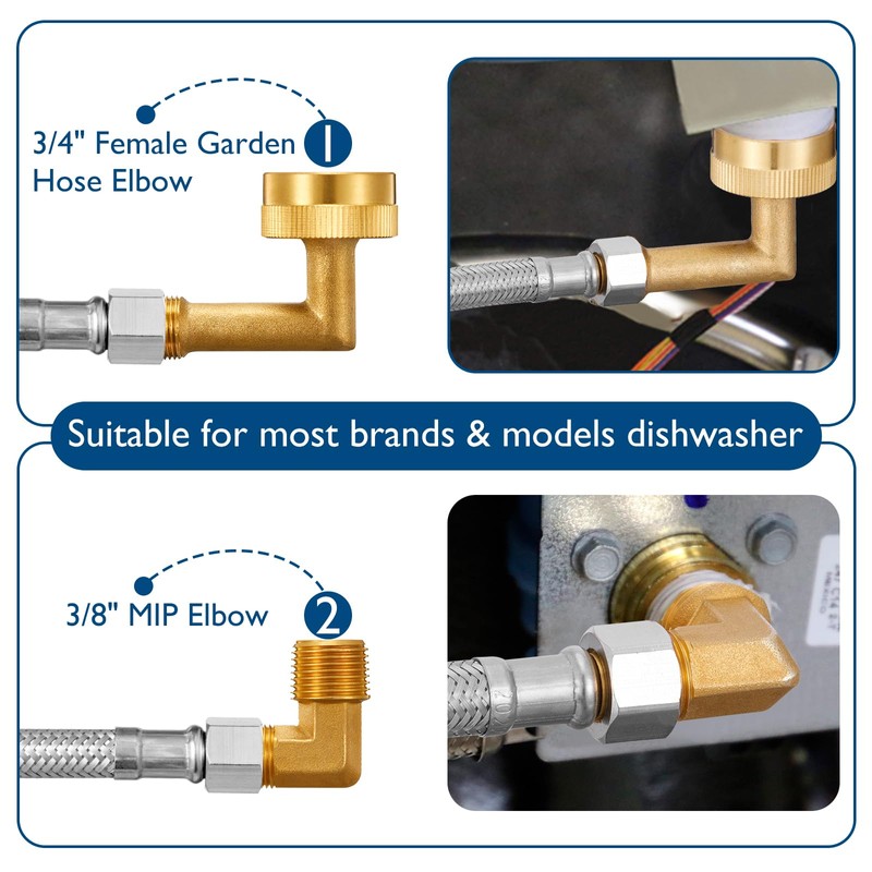 H2OPURE Dishwasher Installation Kit - 15 FT Stainless Steel Braided