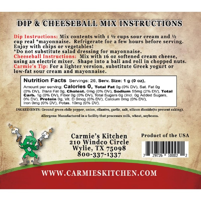 Carmie's Kitchen Green Chili & Cilantro Dip & Cheeseball Mix
