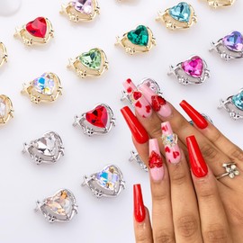 20Pcs 3D Heart Nail Art Charms for Nails Valentine's Day Nail Charms Shiny Gold Silver Nail Rhinestone Heart Shape Nail Gems Colorful Diamonds Design Acrylic Nail Jewelry for Women DIY Nail Decoration