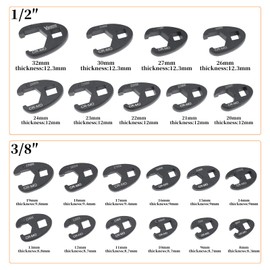 Yuesstloo 21Pcs Crows Foot Wrench Set 1/2" and 3/8” Drive Flare Nut Crowfoot Set Metric 8-32mm 6 Point Crows Feet Wrenches, Flare Nut Wrench Kit for Removing Nuts from Hard-to-Reach Areas