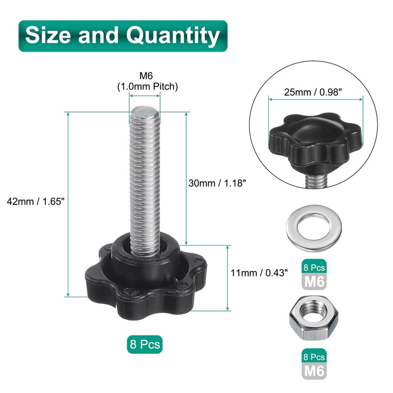 sourcing map 8pcs Star Clamping Knobs with Nuts Washers, M6