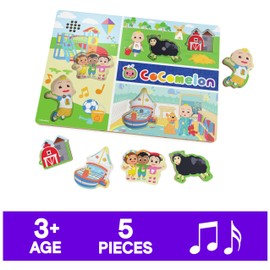 Spin Master Games, Cocomelon Chunky Musical Wooden Sound Puzzle, Plays Cocomelon Song, Kids Puzzle, Easy Activity Toy for Preschoolers, for Kids & Family, 5 Pieces, for Ages 3 & Up