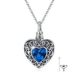 Urn Necklace for Ashes Teardrop/Heart Tree of Life Urn Necklace 925 Sterling Silver Birthstone Ash Pendant Necklace Cremation Memorial Jewellery for Women Men Pet