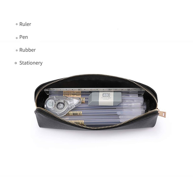 Fyore Leather Pencil Case Slim Design Pen Bag with Metallic