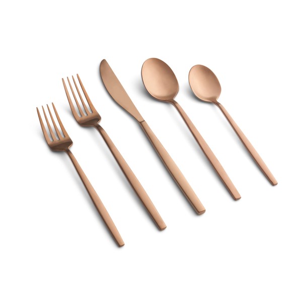 Cambridge Kiki Copper Satin Piece Flatware Set, 20 Count, No