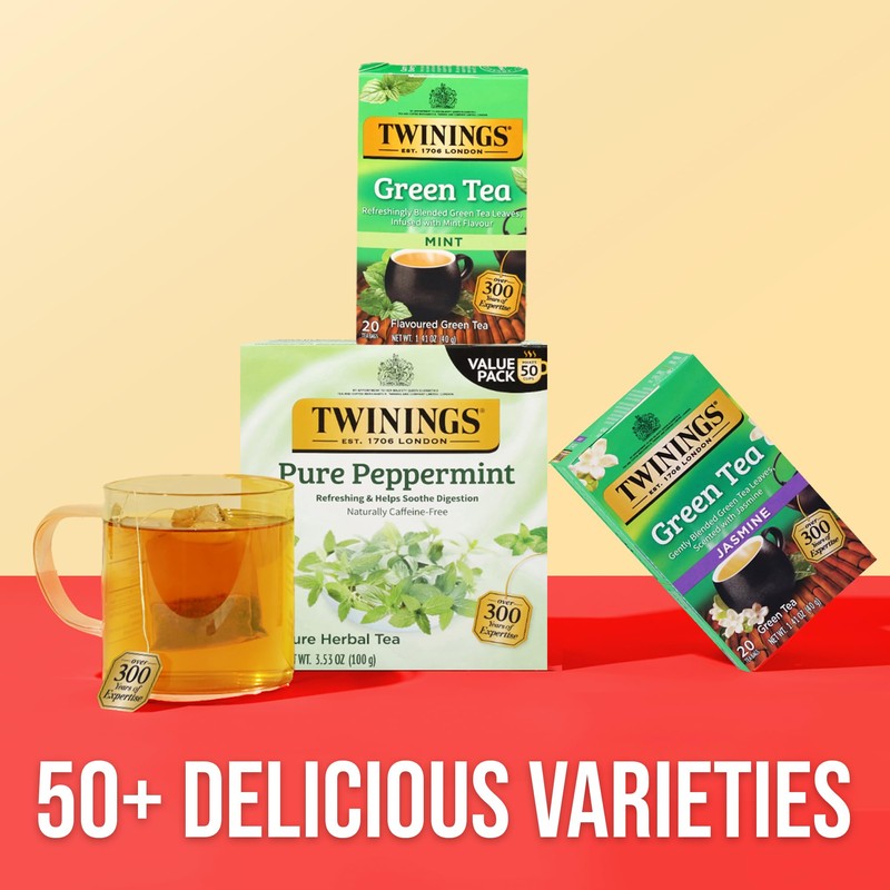 Twinings Green Tea with Mint Individually Wrapped Bags, 20 Count