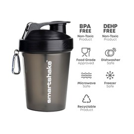 Smartshake Lite 4-Pack Protein Shaker Bottle 400 ml | 13.5 oz - Leakproof Screw-on Lid - BPA Free - Unisex - (Mist Grey, Army Green, Black, Navy Blue)