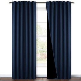 NICETOWN Total Blackout Curtain Set, Thermal Insulated & Energy Efficiency Window Draperies for Guest Room, Full Shading Panels for Shift Worker and Light Sleepers, Navy, 52W x 84L, 2 PCs