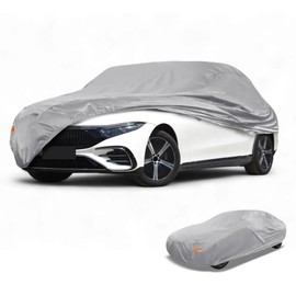 Partuto Waterproof All-Weather Universal Car Cover with Right Side Zipper & Mirror Pocket, 190T-PU Silver Tone Fits for Sedan Up to 165" Length