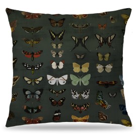 LUKIPOM Dark Green Butterfly Pillow Covers 18x18 Double-Sided, Butterfly Room Home Decor, Vintage Moody Cottagecore Rustic Colorful Moths Decorative Throw Pillow Covers