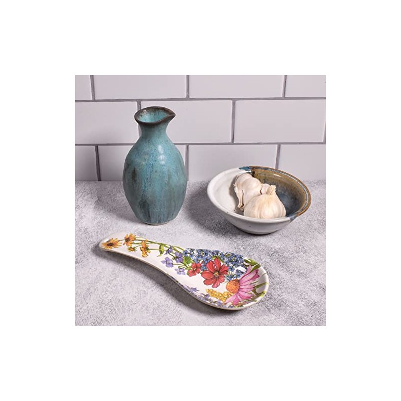 Bamboo Table Wildflowers Spoon Rest, Made of Eco-Friendly Bamboo Composite
