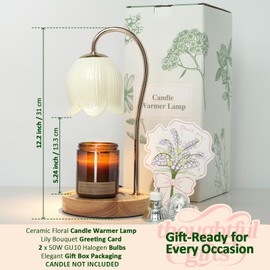Amorstra Flower Candle Warmer Lamp with Timer Dimmer, Ceramic Candle Lamp Warmer for House Warming Gifts New Home Decor, Birthday Gifts for Women, Wax Melt Warmer for Jar Candles - 2 Bulbs