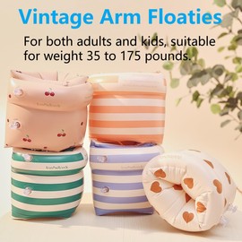 Arm Floaties for Kids and Adults - Vintage Striped Pool Arm Floats Arm Bands Inflatable Swim Floaties PVC Arm Floaty for Kids 3-5-6-12 Years (Blue Stripe)