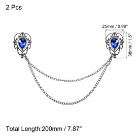 QUARKZMAN Pack of 2 Rhinestone Pullover Clasps, Vintage Collar Clips for Cardigans with Chain, Shirt Clips, Scarf Clips, Clothing Clip for Women (Blue), Rhinestone