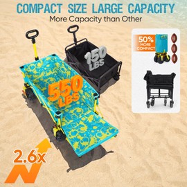 Old Bahama Bay 300lbs Extra Long 49" L Beach Wagon with Big Wheels with Brake for Sand, Collapsible Utility Beach Cart Heavy Duty Folding Wagon,Ideal for Outdoor Sand Camping Garden Pet