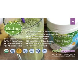Perfect Supplements – Perfect Matchinga Powder – 180 Grams – Organic Matcha & Organic Moringa Supplement – Green Superfood – Increases Energy