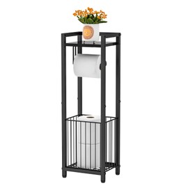 Narrow Side Toilet Paper Holder with Storage Rack - Freestanding Roll Holder for Bathroom, Small Space, Bathroom Tissue & More