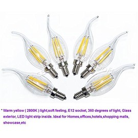6-Pack E12 4W Warm White Soft Color LED Edison Retro Filament Bulb Candleabra Light Bulb Base Lamp Flame Shape Bent Tip 2800k - USA