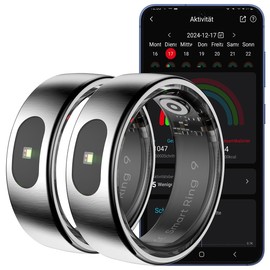 Newgen Medicals Fitness-Ringe für Herren: 2er TOP Fitness-Tracker Smartring mit Touch-Bedienung GR.57 (Smart-Ringe Android)