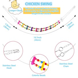 Longer Chain Chicken Toys for Coop Accessories 7PCS, Chicken Swing Ladder Perch roosts, Chicken Xylophone Mirror with Bells Vegetable Fruits Hanging Chicken Feeder for hens Bird Parrot