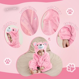 COOKY.D Flannel Baby Animal Romper Snap Button Closure Newborn Infant Girls Soft Playsuit Outfit Pink Bear, 18-24 Months