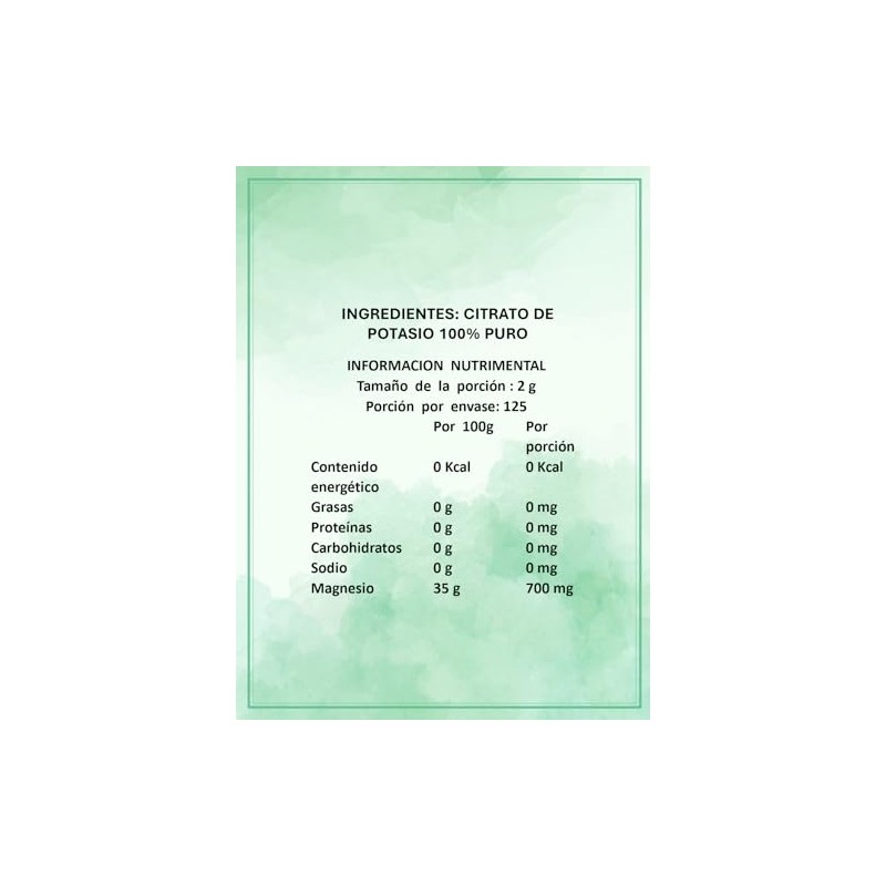 Citrato de Potasio Natural de 250 G