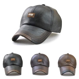 CHENNUO PU Leather Baseball Cap Men's Baseball Cap Outdoor Winter Baseball Cap, brown