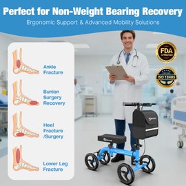 WHLICKS Premium Knee Scooter for Adults for Foot Surgery, Foldable & Steerable Knee Walker with Dual Brakes, Medical Knee Scooter for Broken Foot Injured, Lightweight Leg Scooter for Broken Ankle
