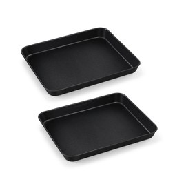 TeamFar Toaster Oven Pans, 10.5 x 8 x 1 Inch Carbon Steel Baking Pan Tray for Compact Ovenware, Non-Toxic & Non-Stick, Roll Edge & Easy Clean, 2 PCS
