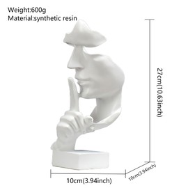 Moaobooh Sculpture Decoration, Silence is Gold Statue, Decorative Figures, Home Ornament, Creative Resin Sculpture Ornament, Study, Office, Shelf, Table Decoration (White)